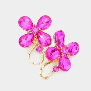 Flower Fuchsia Crystal Accented Clip On Evening Earrings NWT